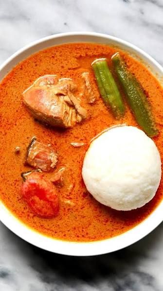 Rice balls with soup and okra