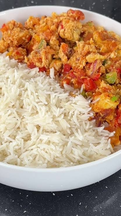 Plain rice with egg stew