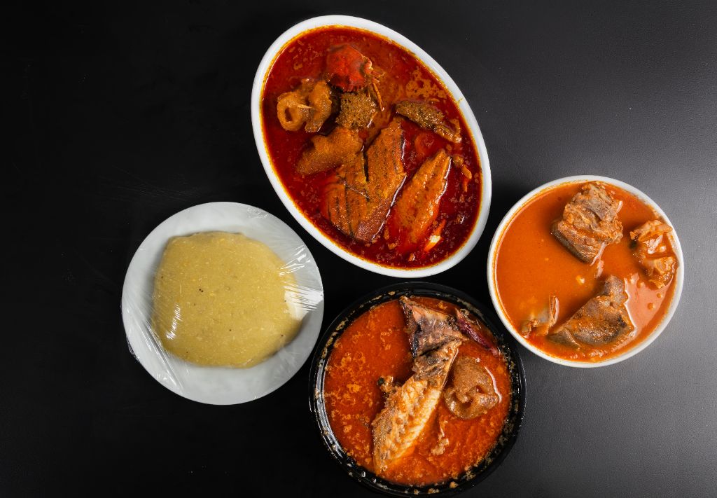 Fufu and soup platter selection