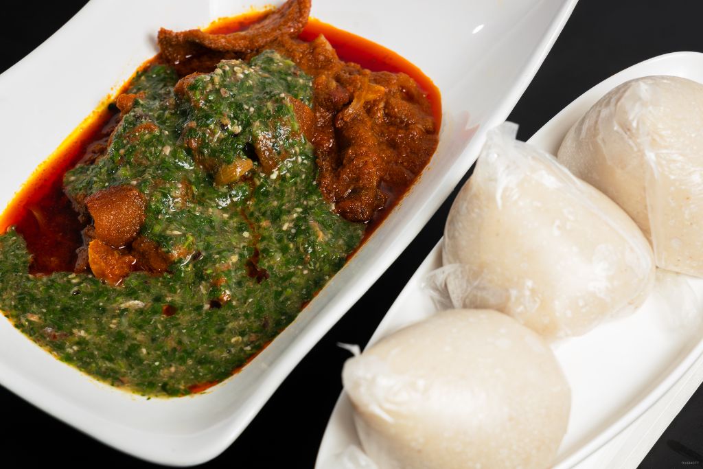 Banku with okro soup oilless platter