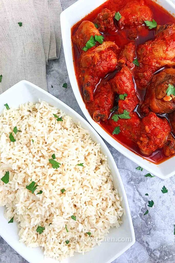Plain rice with red stew