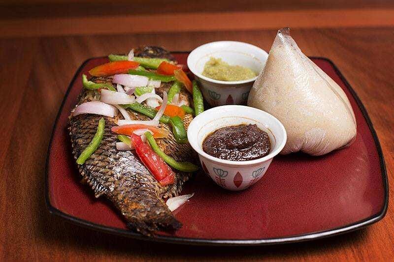 Banku with pepper and grilled tilapia